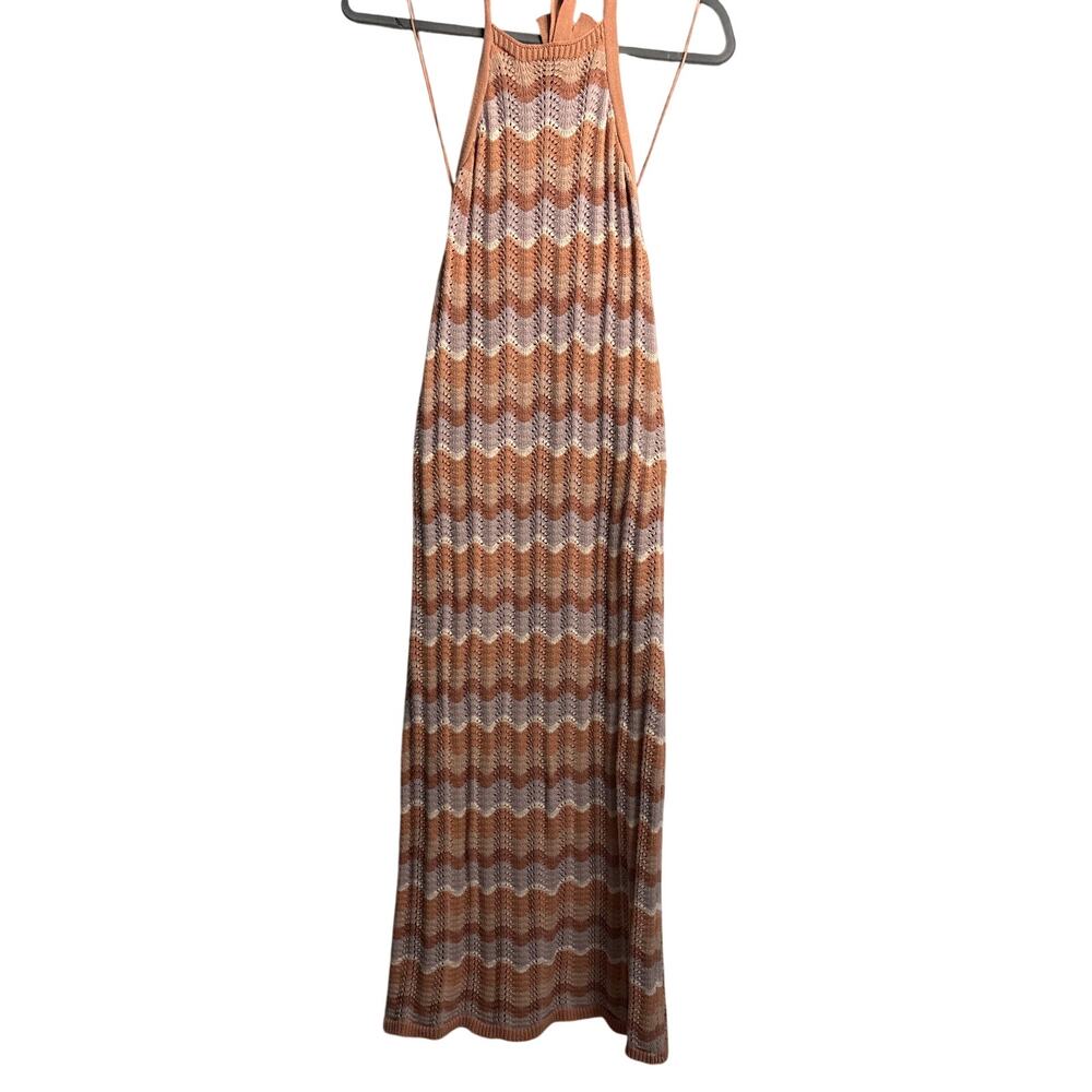 Heartloom Boho Crochet Orange Chevron Halter Maxi Dress, size Small